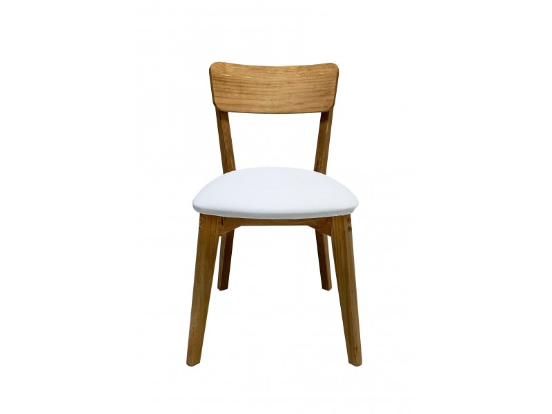 2 cadeiras de madeira com acabamento acetinado natural em cera e assento estofado em courvin branco / coleção scandian